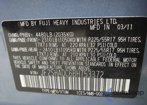 2011 Subaru Forester 2.5X Premium из США, поврежденный, VIN JF2SHADC6BH753337